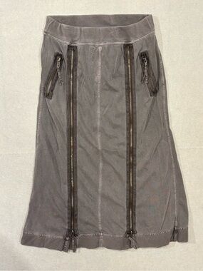 Women's Grey Sandwich Midi Skirt with Vertical Zippers NWT
